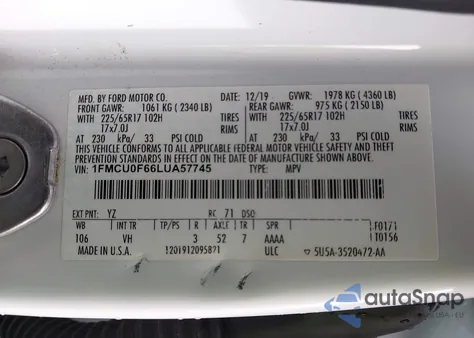 2020 Ford Escape S from USA, damaged, VIN 1FMCU0F66LUA57745